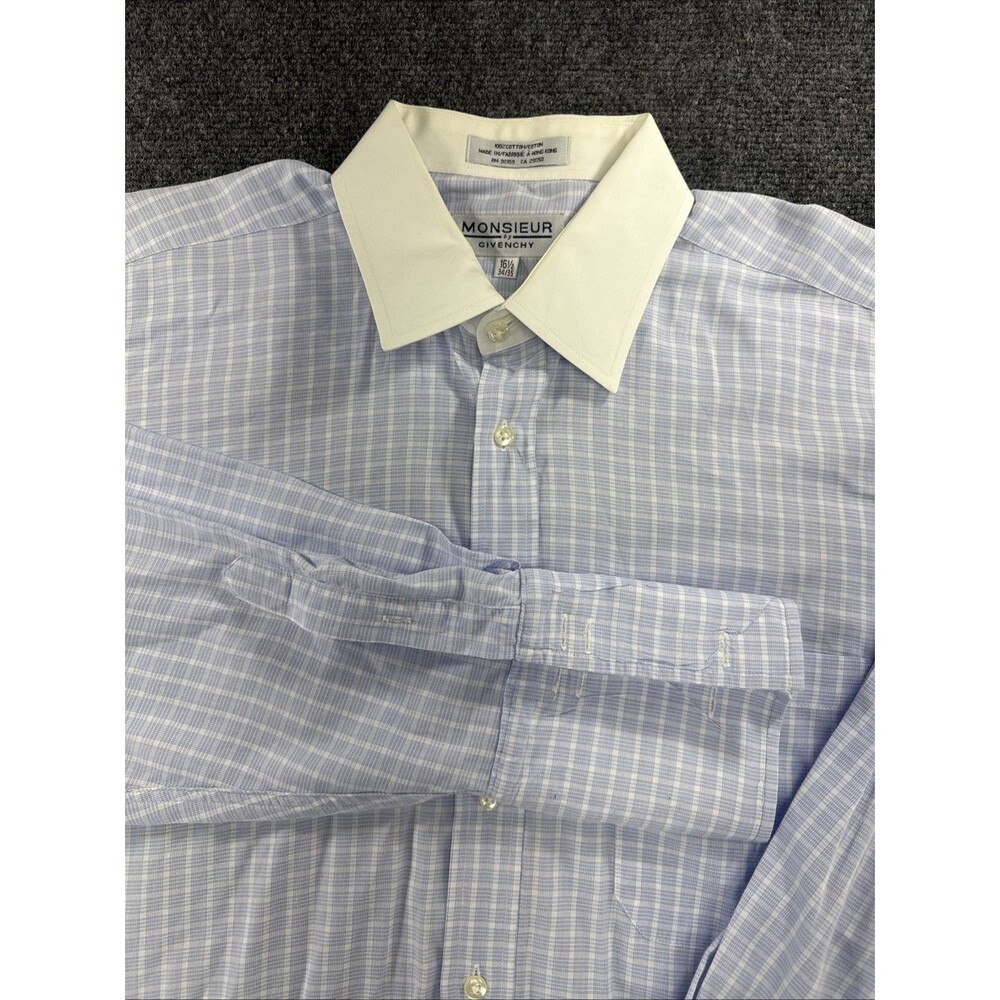 Vintage Monsieur by Givenchy Shirt Men’s 16.5 34-35 Large Blue Check BNWOT